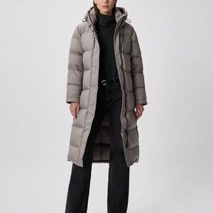 Quince Long Hooded Puffer Coat in Light Taupe